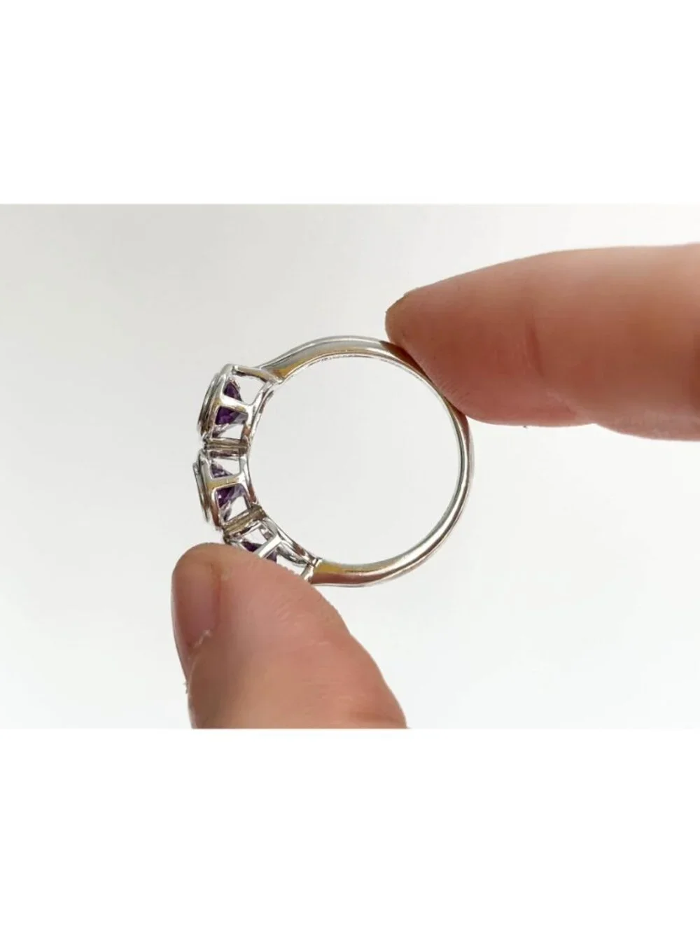 Triple Amethyst Gemstone Minimalist Sterling Silver 925 Vintage Ring - sz 8